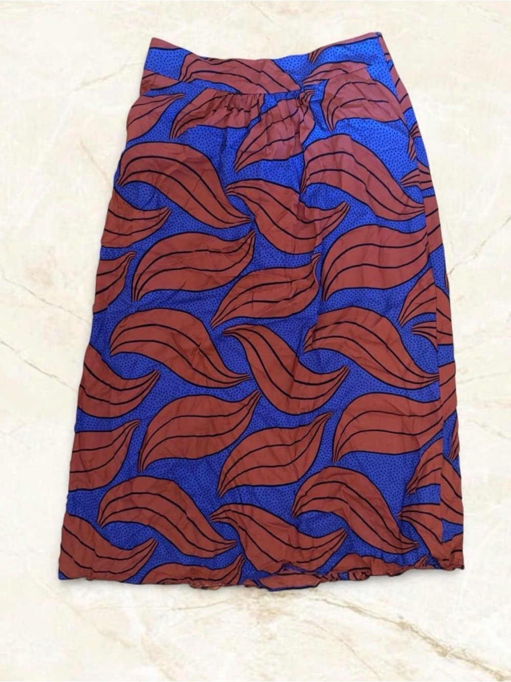 Boden Brilliant Blue and Rust leaf pattern cotton maxi skirt Art To Wear 14